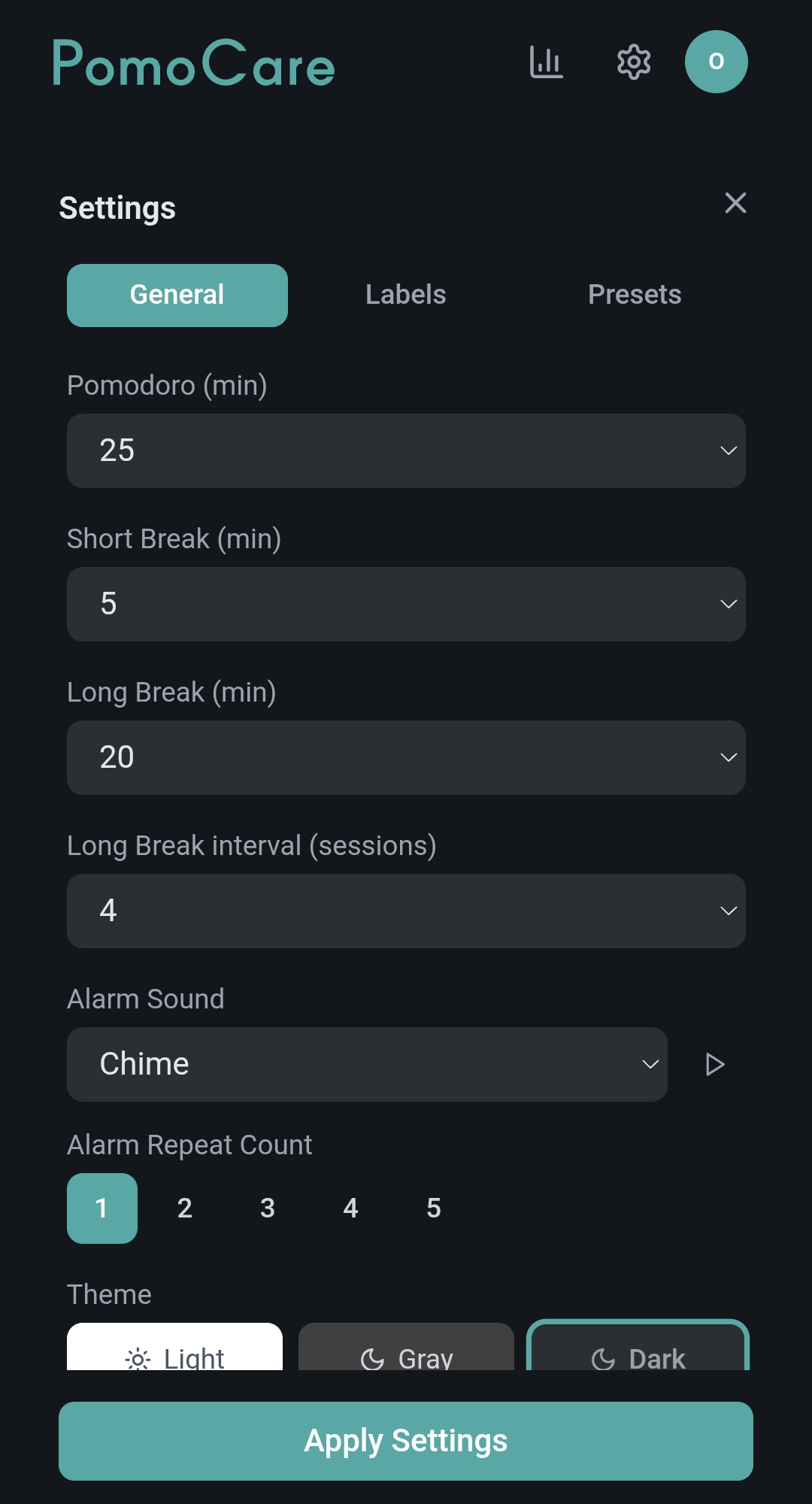 設定画面（General上部）